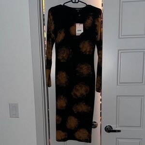 Elegant Black and Brown Tie-Dye Dress